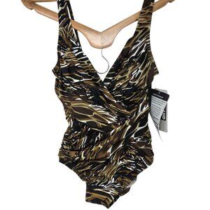 Kirkland Miraclesuit 8 One Piece Swimsuit Chocolate Marble Tummy Control Padded